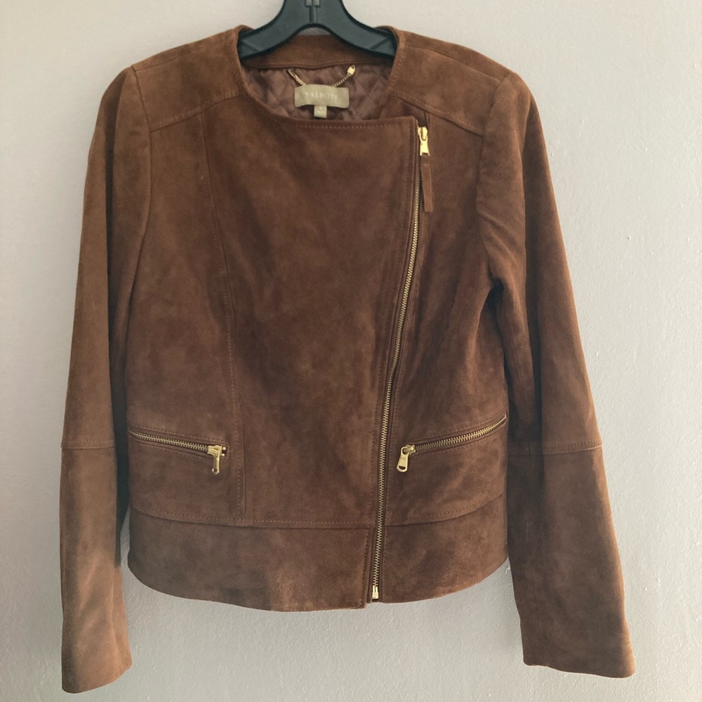 Talbots Brown Goat skin suede moto Jacket size 4